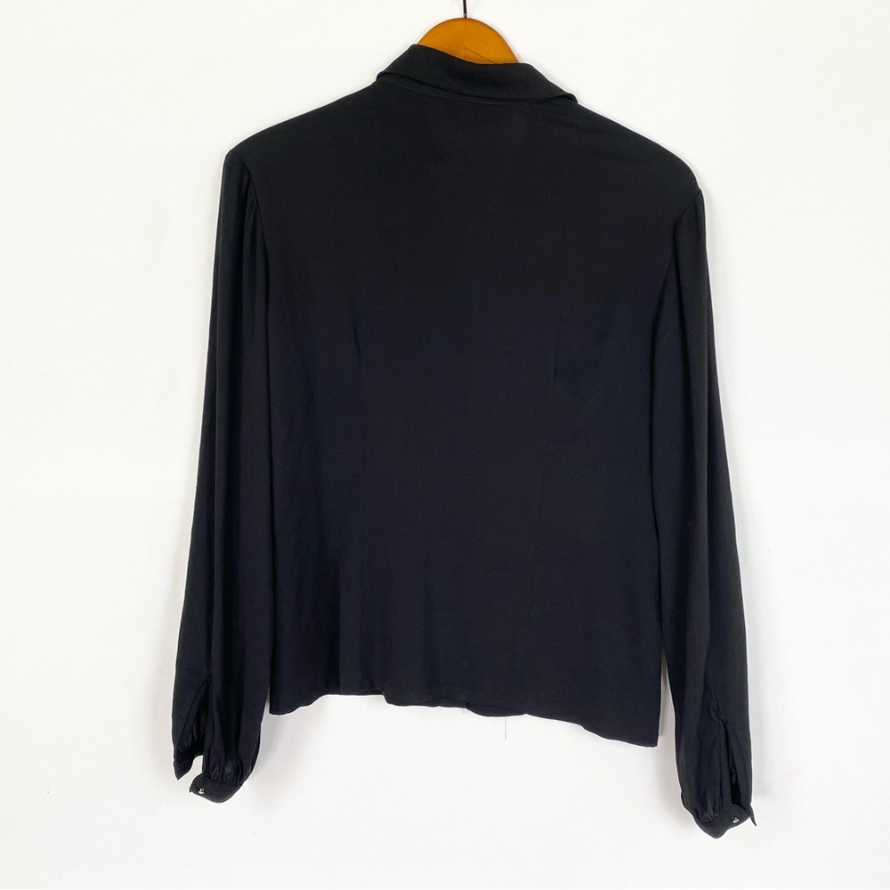 Trina Turk Silk Ruffle Button Up Long Sleeve Blouse Size Large Black - Picture 3 of 5